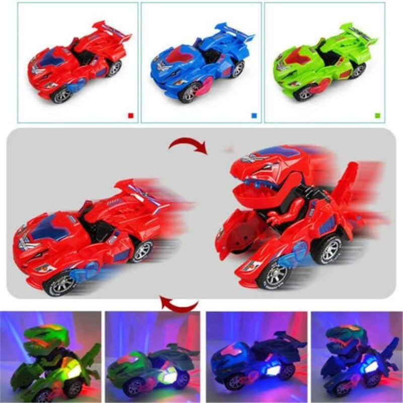 3D Transforming Dinosaur Toy LED Car With Light Sound for Kids - Clauve