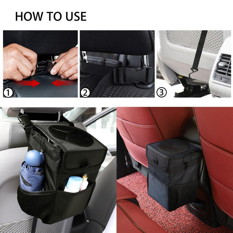 Car Trash Can with 3 Pockets Organizer - Clauve